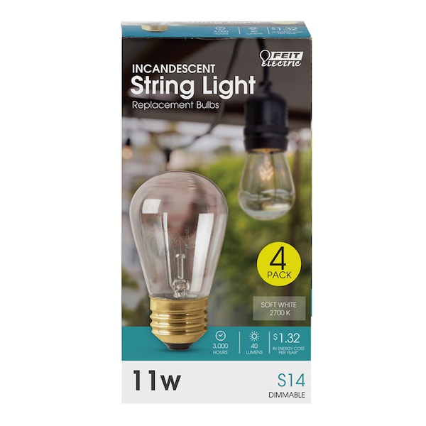Feit Electric Feit 11 W S14 Decorative Incandescent Bulb E26 (Medium) Soft White 4 pk 11S14/4-130 - main
